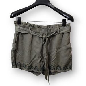 Francescas Miami Womens Size S Shorts Paperbag Waist Green embroidered pockets.